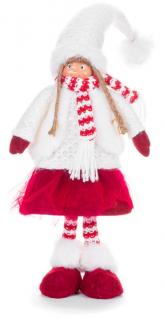 Postavička MagicHome Vianoce, Dievčatko, látkové, červeno-biele, stojace, 22x13x57 cm