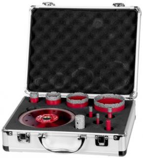 Sada vyrezávačov Strend Pro Premium, 6-8-10-20-35-50-68 mm, adaptér, fréza na zväčšovanie dier, kotúč, M14, diamant, korunky, professional