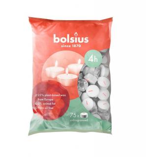 Sviečka Bolsius, čajová, 4 hod., biela, bal. 75 ks (2173621)