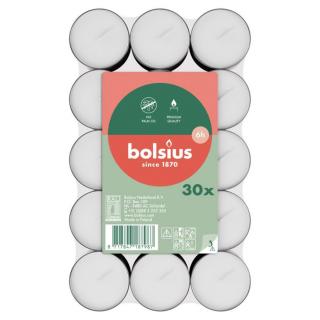 Sviečka Bolsius, čajová, 6 hod., biela, bal. 30 ks (2173622)