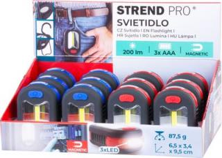 Svietidlo Strend Pro Worklight, prívesok, LED 200 lm, magnet, s klipsou, červená/modrá, 3x AAA, Sellbox 12 ks