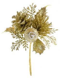 Vetvička MagicHome Vianoce, so šiškou, zlatá 15 cm (8090589)
