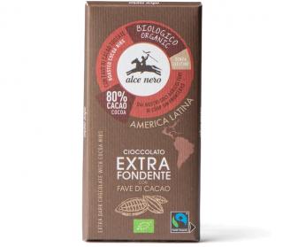 Alce Nero BIO Horká čokoláda 80% s kakaovými bôbmi, Fairtrade, Bezlepková, 100 g