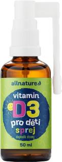 Allnature Vitamín D3 pre deti v spreji, 250 IU na streknutie, 50 ml - s MCT olejom
