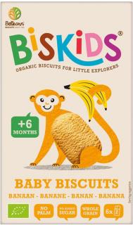 Biskids BIO Detské celozrnné sušienky s banánom, bez pridaného cukru, 6M+, 120 g