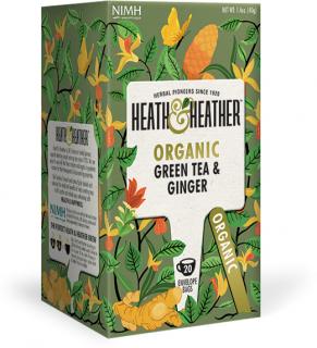 Heath & Heather Organic Green Tea and Ginger, BIO Zelený čaj so zázvorom, 20 vrecúšok