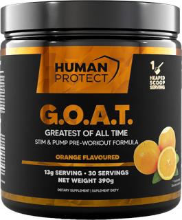 Human Protect G.O.A.T. Pre-workout, Pomaranč, 390 g