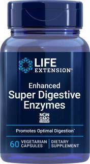 Life Extension Enhanced Super Digestive Enzymes, Tráviace enzýmy, 60 rastlinných kapsúl