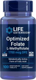 Life Extension Optimized Folate, Metylfolát, 1700 mcg, 100 rastlinných tabliet
