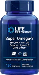 Life Extension Super Omega-3, EPA/DHA Fish Oil, Sesame Lignans & Olive Extract, 120 softgel kapsúl