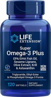 Life Extension Super Omega-3 Plus, EPA/DHA Fish Oil, Sesame Lignans, Olive Extract, Krill & Astaxanthin, 120 softgel kapsúl