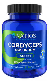 NATIOS Cordyceps Extract, 500 mg, 40% polysaccharides, 90 vegánskych kapsúl
