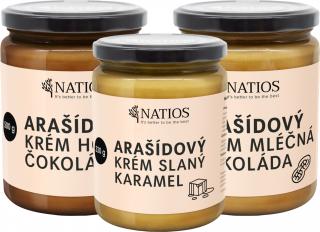 NATIOS Sada ochutených arašidových masiel - Karamel, mliečna a horká čokoláda