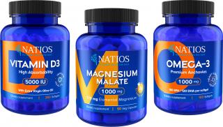 NATIOS The Essentials balíček 3 produktů - Hořčík, Vitamín D3 a Omega 3