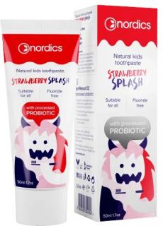 Nordics Detská prírodná Zubná pasta, Jahodová s probiotikami, 50 ml