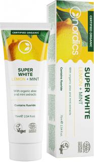 Nordics Zubná pasta bieliaca Super White, Citrón a mäta, 75 ml