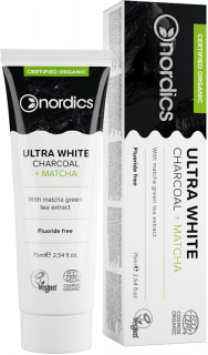Nordics Zubná pasta bieliaca Ultra White, Aktívne uhlie a matcha, 75 ml