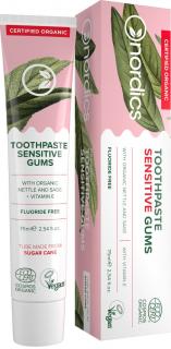 Nordics Zubná pasta Sensitive gums, Pre citlivé ďasná, Žihľava a šalvia, 75 ml