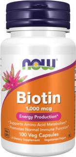 NOW FOODS Biotin, 1000 ug, 100 rastlinných kapsúl