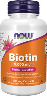 NOW FOODS Biotin, 5000 ug, 120 rastlinných kapsúl