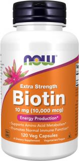 NOW FOODS Biotin extra silný, 10 000 mcg, 120 rastlinných kapsúl