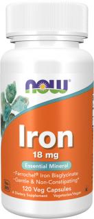 NOW FOODS Iron Bisglycinate, chelát železa, 18 mg, 120 rastlinných kapsúl