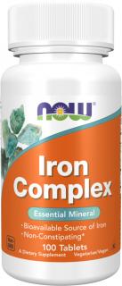 NOW FOODS Iron Complex, Železo s vitamínmi a bylinkami , 27 mg, 100 tabliet
