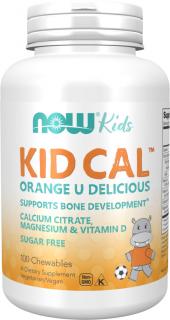 NOW FOODS Kid Cal, Vápnik, Horčík a Vitamín D pre deti, 100 pomarančových žuvacích pastiliek