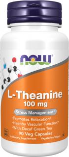 NOW FOODS L-Theanin s dekofeínovaným zeleným čajom, 100 mg + 250 mg, 90 rastlinných kapsúl