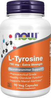 NOW FOODS L-Tyrosine Extra Strength, 750 mg, 90 rastlinných kapsúl