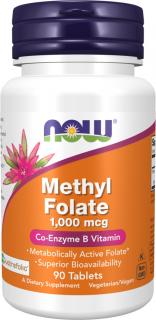 NOW FOODS Methyl Folate, Metylfolát - Kyselina listová, 1000 μg, 90 tabliet