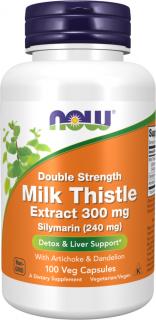 NOW FOODS Milk Thistle Silymarin Extract, Pestrec s artičokom a púpavou, 300 mg, 100 veg kapsúl