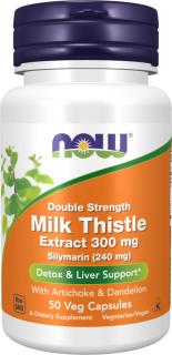 NOW FOODS Milk Thistle Silymarin Extract, Pestrec s artičokom a púpavou, 300 mg, 50 veg kapsúl