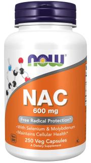 NOW FOODS NAC so selénom a molybdénom, 600 mg, 250 rastlinných kapsúl