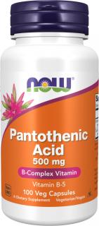 NOW FOODS Pantothenic Acid, Kyselina pantoténová, 500 mg, 100 rastlinných kapsúl