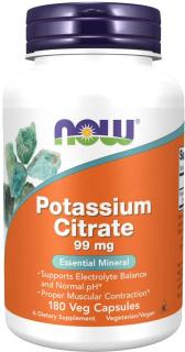 NOW FOODS Potassium Citrate (Draslík), 99 mg, 180 rastlinných kapsúl