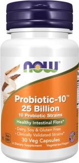 NOW FOODS Probiotic-10, probiotiká, 25 miliárd CFU, 10 kmeňov, 30 rastlinných kapsúl