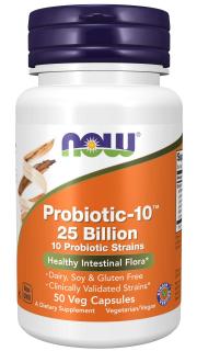 NOW FOODS Probiotic-10, probiotiká, 25 miliárd CFU, 10 kmeňov, 50 rastlinných kapsúl