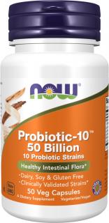 NOW FOODS Probiotic-10, probiotiká, 50 miliárd CFU, 10 kmeňov, 50 rastlinných kapsúl