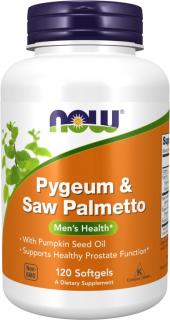 NOW FOODS Pygeum & Saw Palmetto, Slivoň a Serenoa, 120 softgel kapsúl