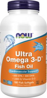 NOW FOODS Ultra Omega 3-D, Rybí olej + Vitamín D3, 180 rybích softgel kapsúl