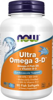 NOW FOODS Ultra Omega 3-D, Rybí olej + Vitamín D3, 90 rybích softgel kapsúl