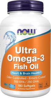 NOW FOODS Ultra Omega 3, Rybí olej, 500 EPA + 250 DHA, 180 softgel kapsúl