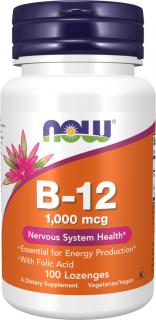 NOW FOODS Vitamin B-12 a Kyselina listová, 1000 mcg, 100 pastiliek