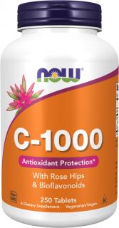NOW FOODS Vitamín C-1000 s ružou šípovou a citrusovými bioflavonoidmi, 250 tabliet