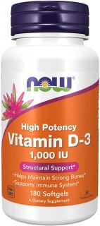 NOW FOODS Vitamin D3, 1000 IU, 180 softgel kapsúl