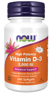 NOW FOODS Vitamin D3, 2000 IU, 240 softgel kapsúl