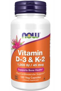 NOW FOODS Vitamin D3 & K2, 1000 IU / 45 ug, 120 rastlinných kapsúl