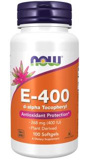 NOW FOODS Vitamin E-400, Natural d-alfa-tokoferyl, 400 IU, 100 softgel kapsúl