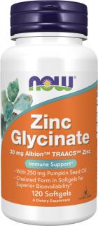 NOW FOODS Zinc Glycinate, Zinok bisglycinát, 30 mg, 120 softgel kapsúl
